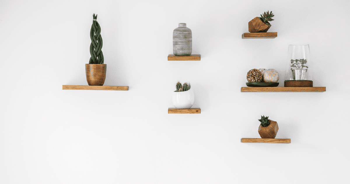 wooden shelves on the wall