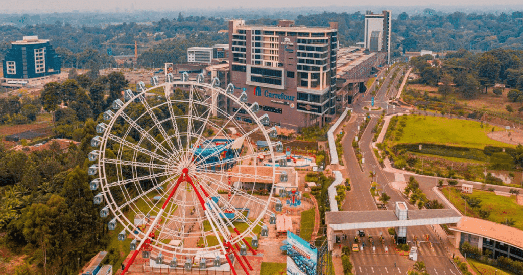 shopping mall with residential houses