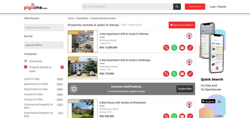 PigiaMe is one of the leading and trusted real estate portals in Kenya with thousands of properties on display